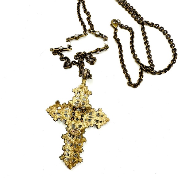 Sweet Romance Lace Cross Pendant Necklace Crystal & Seed Pearls NWOT - Picture 11 of 11